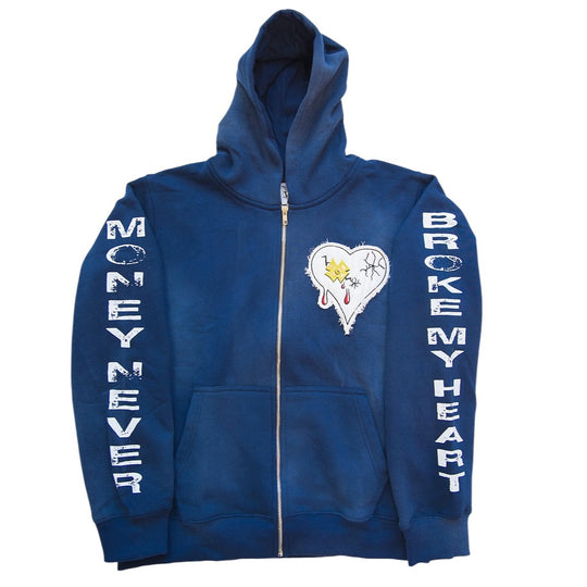 MNBMH MONEY BLUE ZIP HOODIE     $90